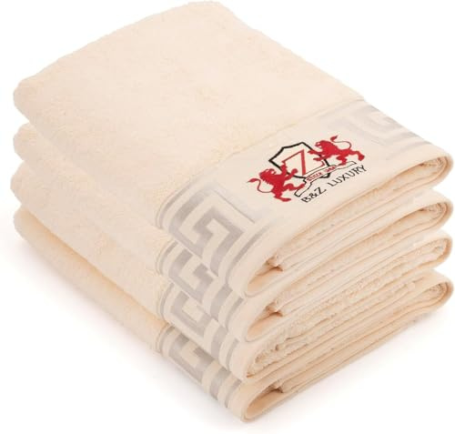 BZ Luxury Set 4 Toallas de Baño Crema 70x40 cm 500 g/m² 70% Bambú 30% Algodón – Rizo para Cara, Manos, Invitados y Cabello – Alto Gramaje Súper Absorbentes – Hotel SPA Gimnasio Oeko-Tex