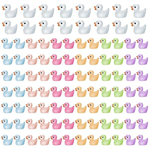Fanshiontide Mini Enten 100 Stück,Leuchtend Kleine Enten Harz Mini Figuren Bunte Minienten,Miniaturfiguren für Aquarium Garten Landschaft Puppenhaus Topfdekorationen zum Selbermachen