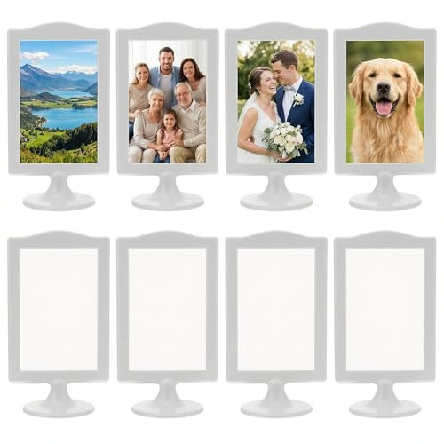 Yardwe Confezione da 8 Portafoto, Cornici per Foto da Tavolo in Plastica Bianca