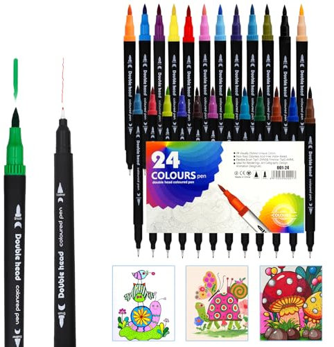 Lolileo 24 Farben Dual Brush Pen Set, Filzstifte Filzstifte Für Erwachsene, Pinselstifte Marker Fineliner, Mandala Stifte Für Erwachsene, Brush Pen Set Zeichnen Skizzieren Ausmalen Kalligraphie