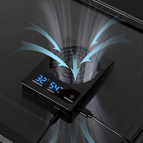 GeeKoit Reptile Terrarium Thermometer Hygrometer with Dehumidifier Ventilation Fan for Pet Rearing Box Reptile Tank LED Digital Thermometer and Humidity Gauge for Snake Bearded Dragon Gecko