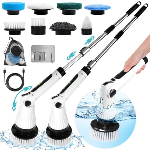 BGIUSQF Cepillo Electrico Limpieza Hogar, 8 EN 1 Cepillo de Limpieza Electrico, Power Scrubber con 8 Cepillo Reemplazables, Sin Cable Clean Brush para baño, Tina, Cocina, Piso, Ranuras