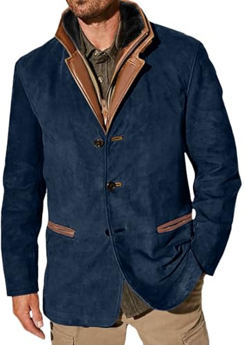 WWricotta Men and Qomen Heavy Industry Vintage Work Retro Casual Slim Fit Top Coat Men Blue