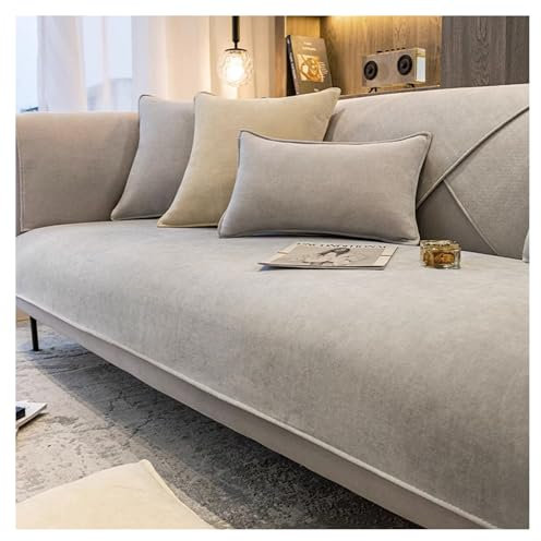 FYFWPA Sofa Überzug Chenille Sofabezug Weiche: Haustier rutschfest Sofaschoner Vintage 1/2/3/4 Sitzer Couch Überzug Einfarbig Sofaüberwürfe für U Form L Form Sektionssofa (Hellgrau, 90 * 160cm)