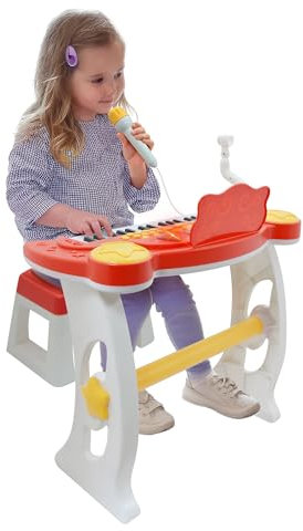 [Be a Stage Star] Clavier électronique 37 touches pour enfant avec microphone, feuilles de piano, tabouret