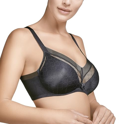 Selene, Reggiseno Donna a Fascia Alta, con Ferretto e Senza Imbottitura, Elegante Trama Geometrica, Collezione Roxana, Colore Nero, Taglia 7 C