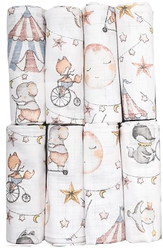 FENSILO Toallitas de muselina para bebé, paños de muselina, paños para eructos y gasas, 8 unidades, 80 x 70 cm, de algodón, sin sustancias nocivas, para niños y niñas, 30