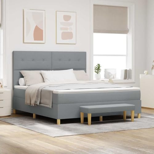 vidaXL Boxspring säng med madrass & bänk Ljusgrå 180x200 cm Tyg