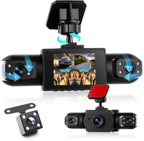 Rimoody FHD 4 Kanal Dashcam Auto 360 Grad, mit 4 Kamera 1080P Vorne und Hinten Links Rechts, 2 Zoll 1080P Dash Kamera Autokamera mit IR Nachtsicht/Loop Video/24H Parking Monitor/Einparkhilfe