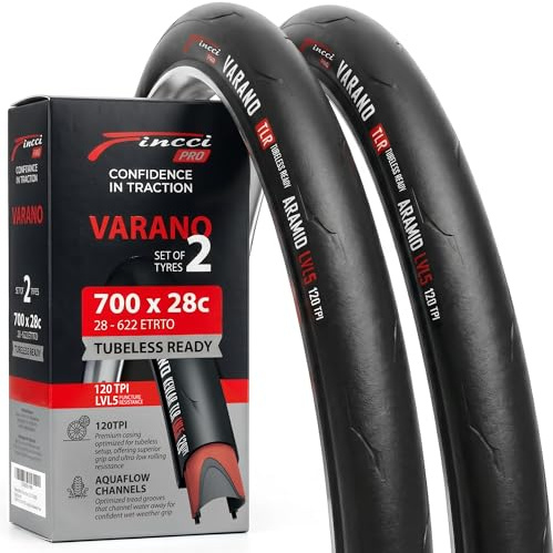 Fincci Pneu 700x28c 28-622 Tubeless Pliable 120 TPI avec Protection Aramid