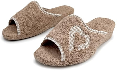 JOMIX Ciabatte Spugna Punta Aperta Traspiranti Pantofole Donna Estive con Zeppa Leggere Comode Casa da Anziani Ortopediche Suola Sughero Morbida Slippers con Cuore Elegante Beige 39