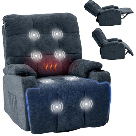 FLEXISPOT XR7 Curve Sillón Relax Eléctrico Giratorio con Balanceo, Masaje 8 Puntos y Calor, Reclinable 105°-165°, USB y Type-C, 2 Portavasos y Bolsillos Laterales, Soporta hasta 200 kg, Azul Oscuro