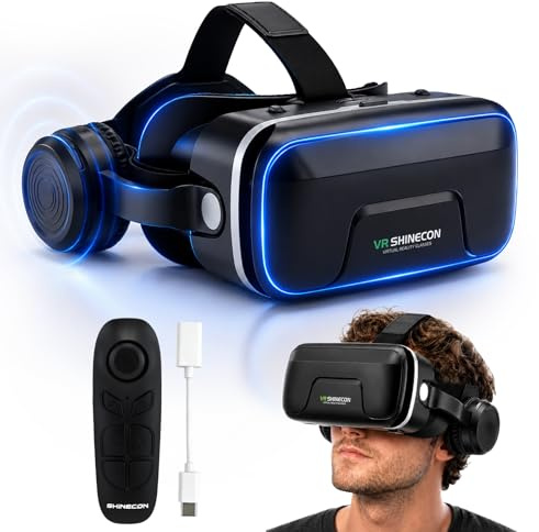 Gafas de realidad virtual 3D para teléfono móvil con auriculares, Gamepad, gafas de realidad virtual con campo de visión de 120°, protección contra la luz azul, auriculares VR distancia ocular