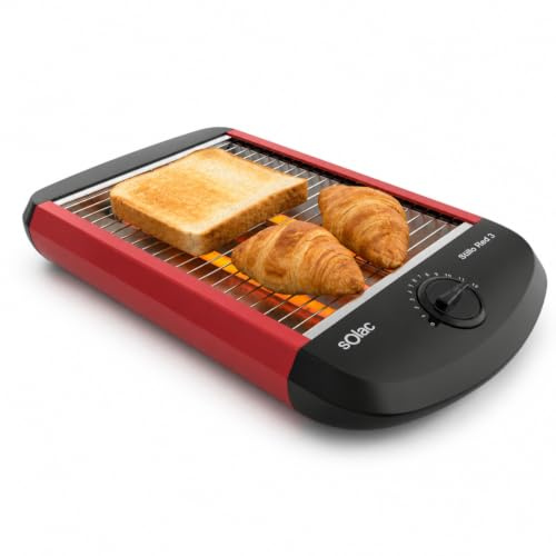 Solac – Tostadora Plana Horizontal Stillo Red 3. Superficie 24,5x18,5cm, 12 Niveles de Tostado, 900W, pan y bollería, bandeja recogemigas, auto apagado