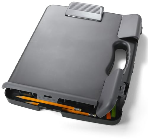 Officemate Portable Clipboard Storage Plastic Case for A4 Sizes, Charcoal (83301),11-3/4w x 1-1/2d x 14-1/2h