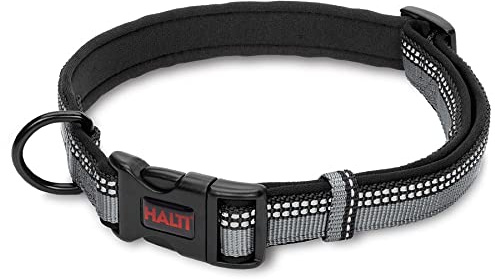 HALTI komfortkrage – nylon och neoprenvadderad bekväm hundkrage, reflekterande, lätt att montera och använda. Färgglad tvåfärgad design, lämplig för stora hundar (storlek L, svart)