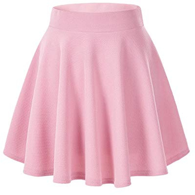 Afibi Girls Casual Mini Stretch Waist Flared Plain Pleated Skater Skirt (Small, Pink)