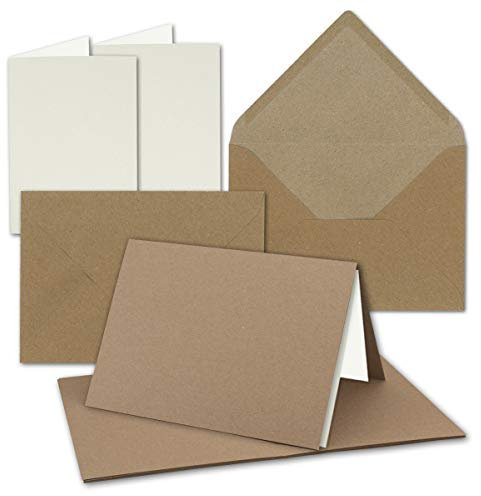 25x Vintage Kraftpapier Falt-Karten SET mit Umschlägen und Einlegern DIN B6-120 x 169 mm - 350 g/m² - blanko I by GUSTAV NEUSER®
