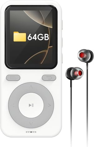 64GB MP3 Player with Bluetooth,Portable HiFi Lossless Sound Bluetooth MP3 Player with Speaker,Voice Recorder,Shuffle for Sport,Hiking,Running,Micro SD Card up to 128GB(Earbuds Included)