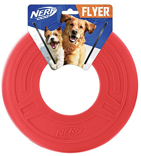Nerf Dog Atomic Flyer Jouet pour Chien, Disque Volant, léger, Durable et résistant à l'eau, idéal pour la Plage et la Piscine, 25,4 cm de diamètre, pour Races Moyennes et Grandes, unité Unique, Rouge