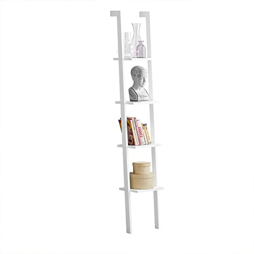 SoBuy Bookshelf, 4 Tiers Ladder Shelf Wall Shelf Stand No Drilling, Bookcase Storage Display Shelf, White 33x23x180cm FRG15-W