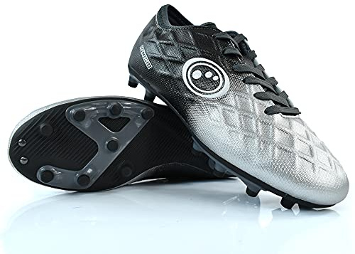 Optimum Senior Ignisio Lace-Up Football Boots | Flat Moulded Stud Outsole | Easy Fastening Astro Trainers | PU Leather | Flexible & Comfortable Fit | Black/Silver | Size 8