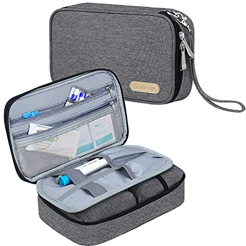 Bolsa Diabética, Simboom Bolsas de Viaje para kit de control de la Diabetes, Doble Capa Bolsa para Monitor de glucosa en sangre, Tiras de prueba, Dispositivo de Punción (Solo Bolsa) - Gris