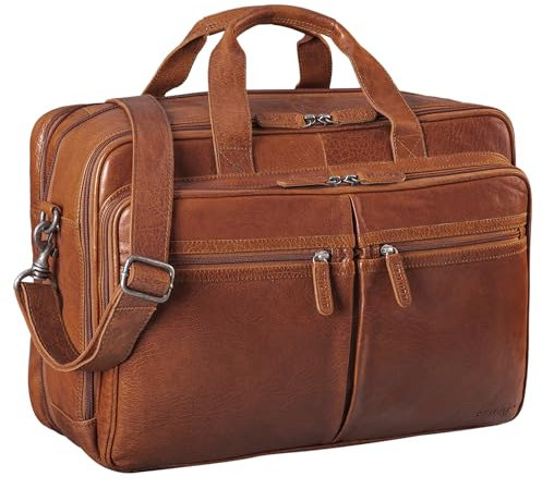STILORD 'Gigantus' XXL Aktentasche Leder Laptoptasche 17,3 Zoll bis 19 Zoll Sehr Große Umhängetasche Arbeitstasche Bürotasche Businesstasche Echtleder für Damen u. Herren, Farbe:maraska - braun
