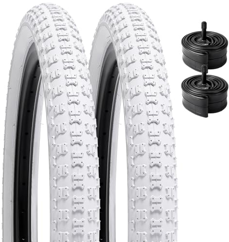 YunSCM 2Pcs Faltbarer weiß 18 Zoll Reifen 18x2.125 Mantel 57-355 Plus 2Pcs 18 Zoll Schlauch AV32mm kompatibel Rennräder Citybikes Kinderräder 18x2.10 18x2.125 18x2.25 Fahrradreifen und schlauche