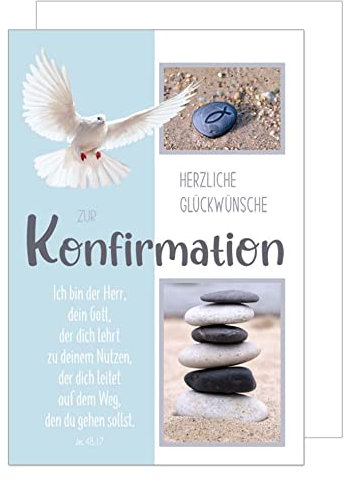 Edition Seidel Premium Glückwunschkarte zur Konfirmation mit Umschlag. Konfirmationskarte mit Spruch Karte Grusskarte Taube Steine Strand Junge Mädchen Karte (KF292 SW022)