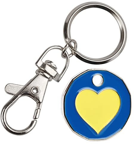 1 unit New Shape £1 coin Trolley Tokens Keyrings Supermarket Locker (Ukraine Heart)