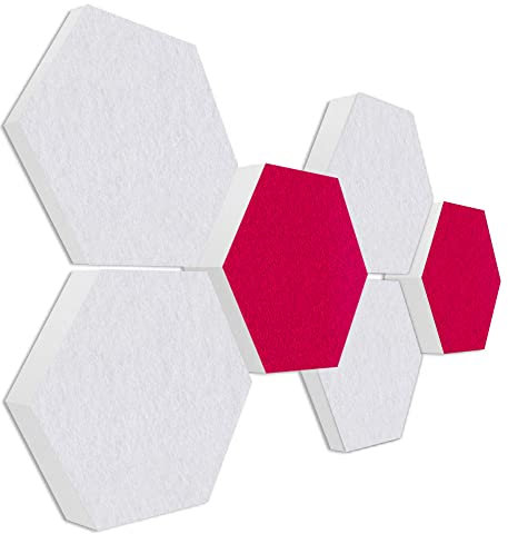 platino24 Schallabsorber COLORE aus Basotec G+ I Akustikpaneele mit Akustikfilz I 3D Wand-Paneele mit 6 Waben in Fuchsia + Weiß I Akustikplatten zur Schalldämmung in Büro, Studio & Wohnung