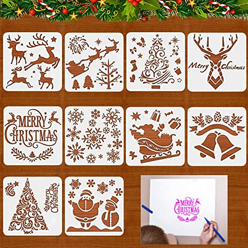 10 plantillas de Navidad, plantillas de dibujo de Navidad, juego de plantillas de Navidad, plantillas para colorear de plástico, para álbumes de fotos, tarjetas de regalo