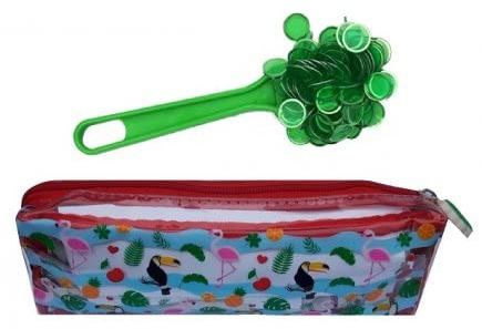 cavernedesjouets Kit Loto Complet 3 en 1 : 100 pions magnetiques Vert + Baton ramasse pions + Trousse Bingo - Set Accessoires Jeu Soiree tirage Loto + 1 Carte Tigre