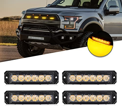 210 degrés Led stroboscopes ambre, Mode 17-clignotant 6-LED 6W Mini feu de repère latéral, Surface Mount calandre feux d’avertissement pour camions voiture véhicules tête danger d’urgence, 4PC Pack