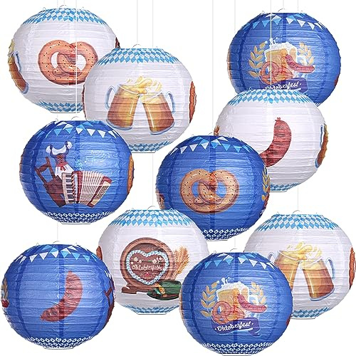 Kesote Oktoberfest dekorationslampor 10 st papperslykta 25 cm lykta papper bayersk dekoration Bayern party set hängande dekoration