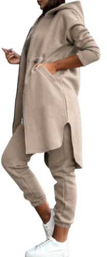Onsoyours 2 Pièce Survêtement Femme Ensemble Jogging Femme Sportswear Sweat Zippé à Capuche à Manches Longues Pantalon de Sport Combinaison de Sport pour Fitness A Abricot M