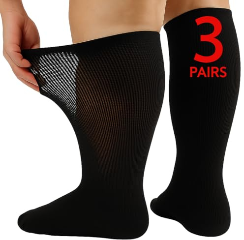 3 pares de calcetines de humedad acolchados con memoria extra anchos para pies hinchados, edema diabético, bariátrico, calcetines de hospital para hombres, talla 11-14 UK, Negro