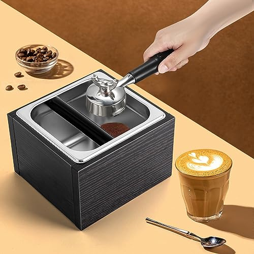 Kaffe avfallslåda, kaffe-te- och espresso-kaffeknoppbox i rostfritt stål med handtag, kaffesbehållare, avfallsbehållare, kaffesump behållare för skärmhållare, slagglåda (rektangulär rostfritt stål)