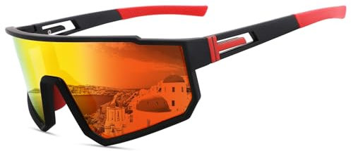 LeKuni Sonnenbrille Herren Damen Kinder, Schnelle Brille, Fahrradbrille Polarisiert UV400- Sportbrille - Laufbrille - Sunglasses Men - Ski, Baseball, Angeln, Rennrad, Sport Brille -Rot