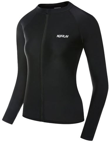 LiiYii Rashguard dam långärmad T-shirt Upf50+ solskydd lätta surftoppar snabbtorkande strandkläder med dragkedja framtill för simning dykning, svart, S