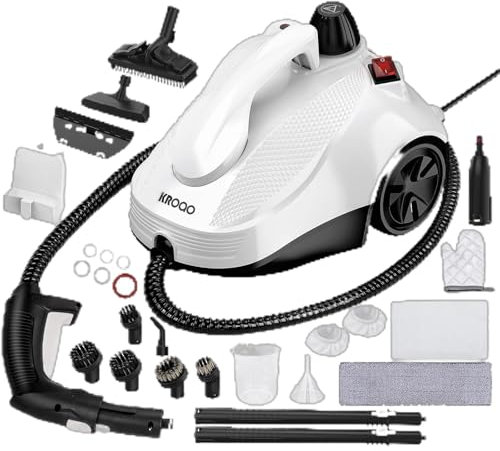 KROQO Steam Cleaner, Steam Mop with 23 Accessories, Powerful Multipurpose Portable Steamer for Cleaning to Remove Grime, Grease, for Multi-Purpose and Multi-Surface Floors, 16.4ft Power Cord