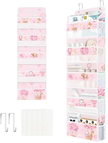 Clastyle Organizador Colgante Puerta Niña Animales Bolsa Almacenamiento Colgante para Pañales Ropa Juguetes Almacenaje Colgante para Dormitorio Baño Camping, Globo Aerostático, 5 Bolsillos