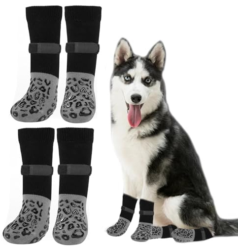 Chaussette pour Chien, 2 Paires Chaussettes Chien Antidérapantes, avec Fermeture Bande Auto Réglable Protections de Pattes pour Chaussettes pour Chiens, pour L'extérieur et L'intérieur(XL)