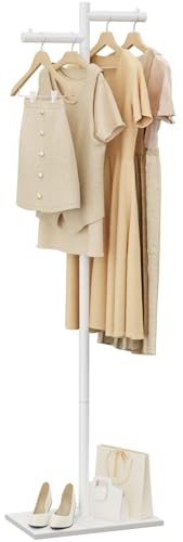 ENUMAIL Perchero de Pie Metal Percha, Perchero Moderno en Forma de Z, Robusto Armario con Placa Inferior de Roca Gruesa, para Abrigo, Sombrero, Bolso, Cartera, 175cm, Blanco