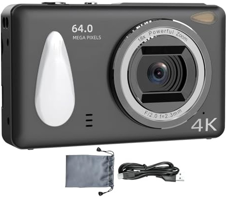 Camara De Fotos Digital Compacta CámaraZoom con Tarjeta Camara De Fotos Digital Infantil Enfoque Automático con Zoom 18X, Antivibración, Autofoco Y Pantalla De 2.4 Pulgadas
