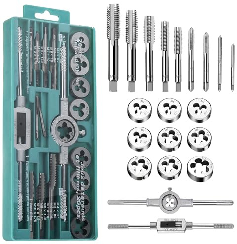 Juego de herramientas de machos de roscar, juego de roscas métricas M3-M12, 20 piezas, juego de cortadores de rosca finos, métrico, máquina de roscar, juego de terrajas con broca