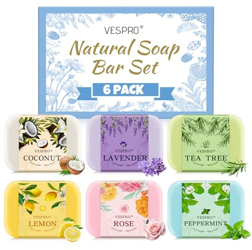 Natural Bar Soap Gift Set with Olive Extract, Perfect Fancy Soaps for Women Gifts, Handmade Bar Soap for Teen Girls, Travel Size Soap Bar, Thank You Gifts, Bridal Wedding Favors for Guests(Pack of 6)