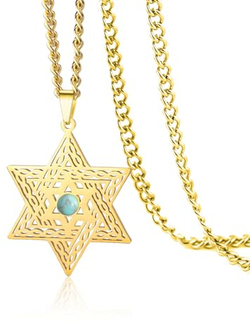 VASSAGO Collar con colgante de estrella de David para mujer, de acero inoxidable, circonita cúbica, magen, hexagonal, joyería judía religiosa, Adjustable, Acero inoxidable, No es una piedra preciosa