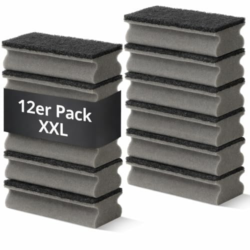 Spülschwämme 12er Pack XXL, 15x7x4 cm I Grau I Zweilagig, Weiche Seite & Scheuerseite I Für Töpfe, Pfannen & Geschirr I Küchenhelfer I Reinigungsschwamm I Küchenschwamm I Putzschwamm